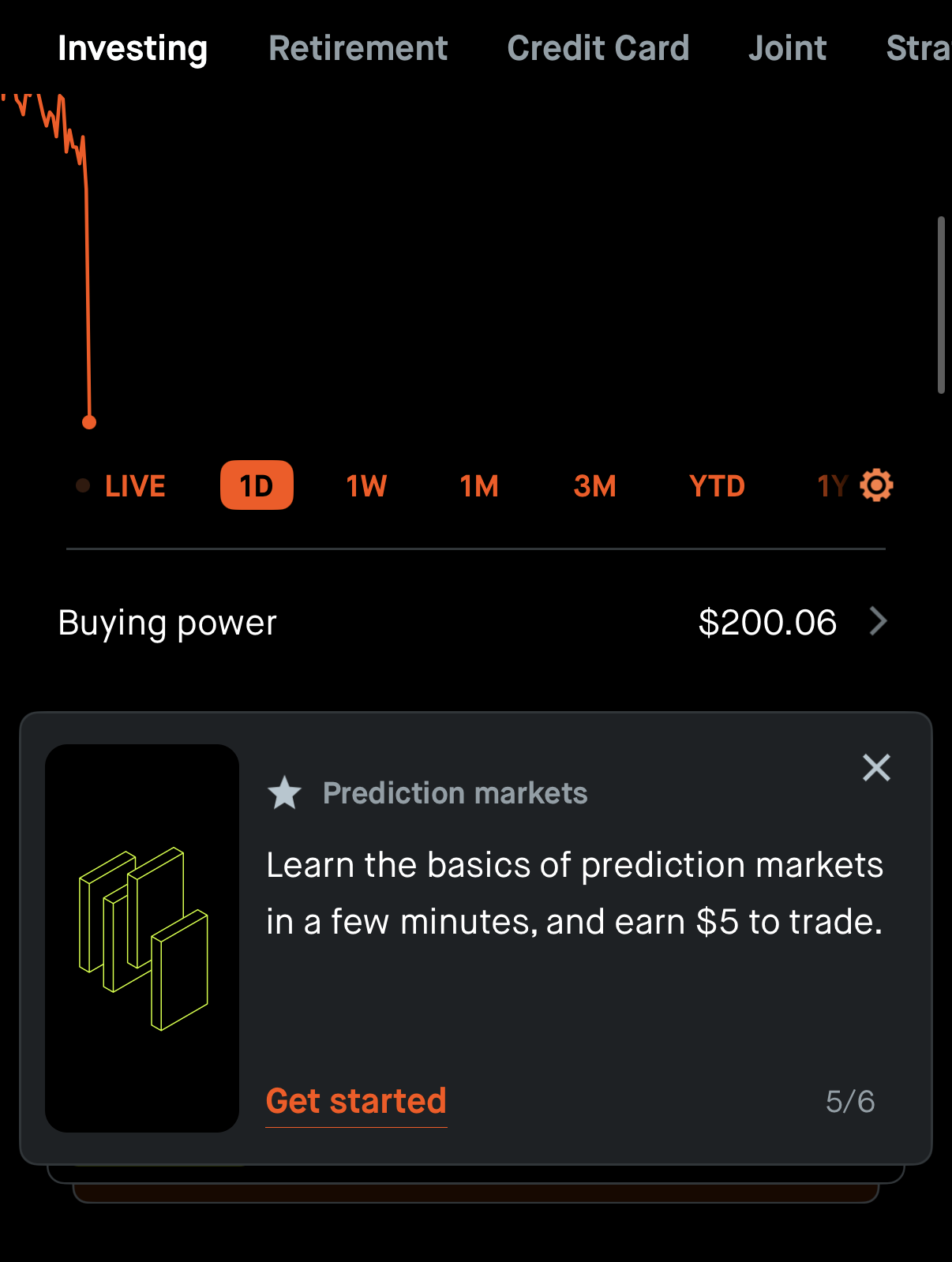 "Learn the basics of prediction markets in a few minutes, and earn $5 to trade." The gamification never stopped. It just got more sophisticated.