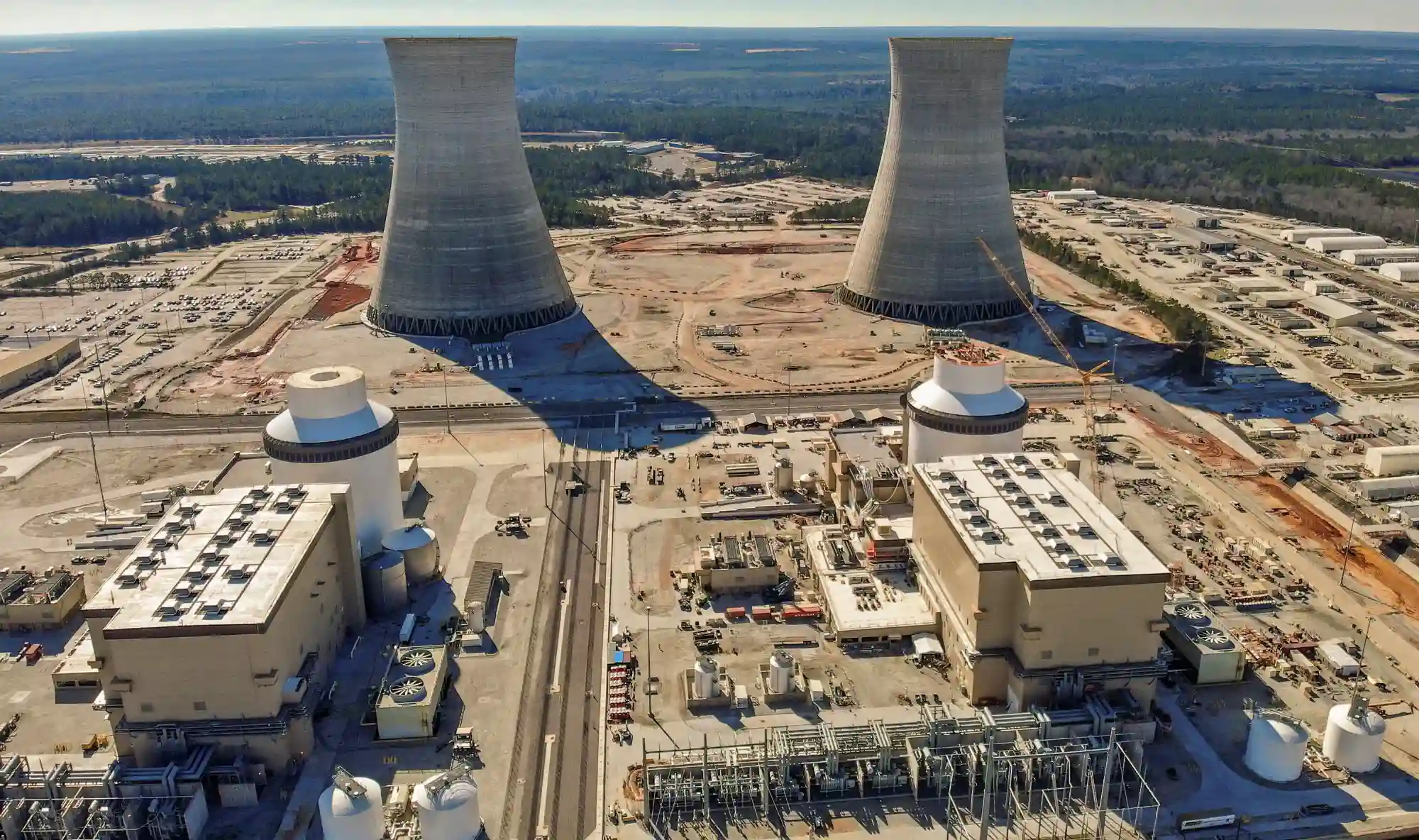 Aerial view of Vogtle Nuclear Power Plant Units 3 and 4 in Waynesboro, Georgia